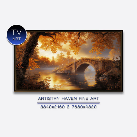 Autumn Bridge Landscape Print: Rustic Fall TV Art & Printable Wall Art (Digital Download) ATV81