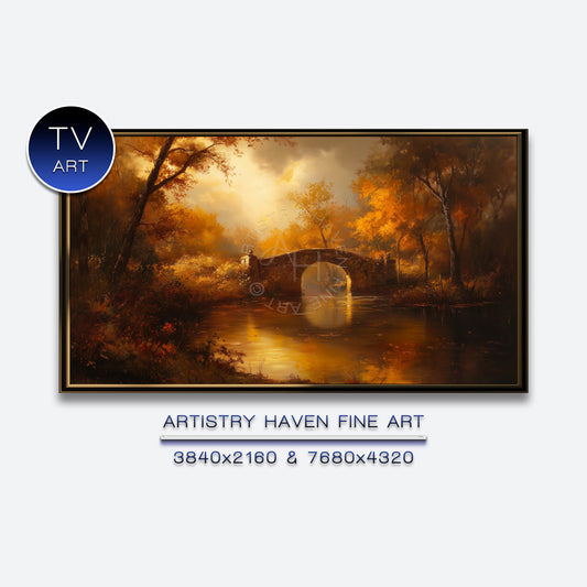 Autumn Bridge Landscape Print: Rustic Fall TV Frame Art (Digital Download) ATV46