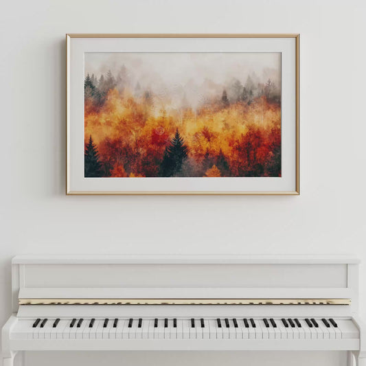 Abstract Fall Forest Print: Misty Autumn Woodland Landscape (Digital Download) AL69