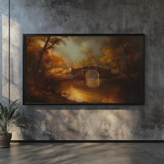 Autumn Bridge Landscape Print: Rustic Fall TV Frame Art (Digital Download) ATV46