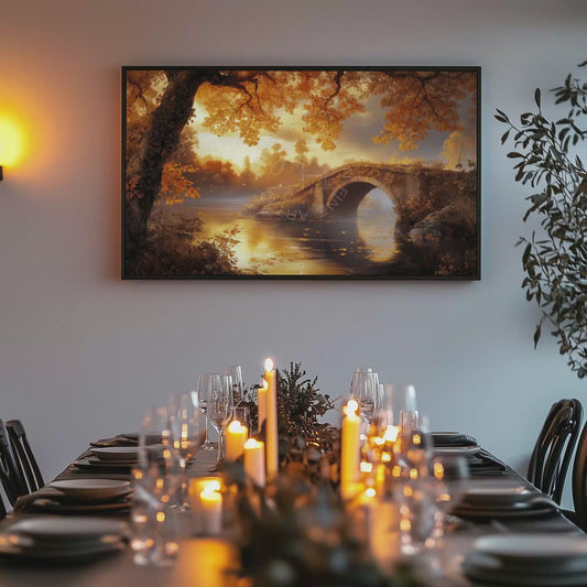 Autumn Bridge Landscape Print: Rustic Fall TV Art & Printable Wall Art (Digital Download) ATV81